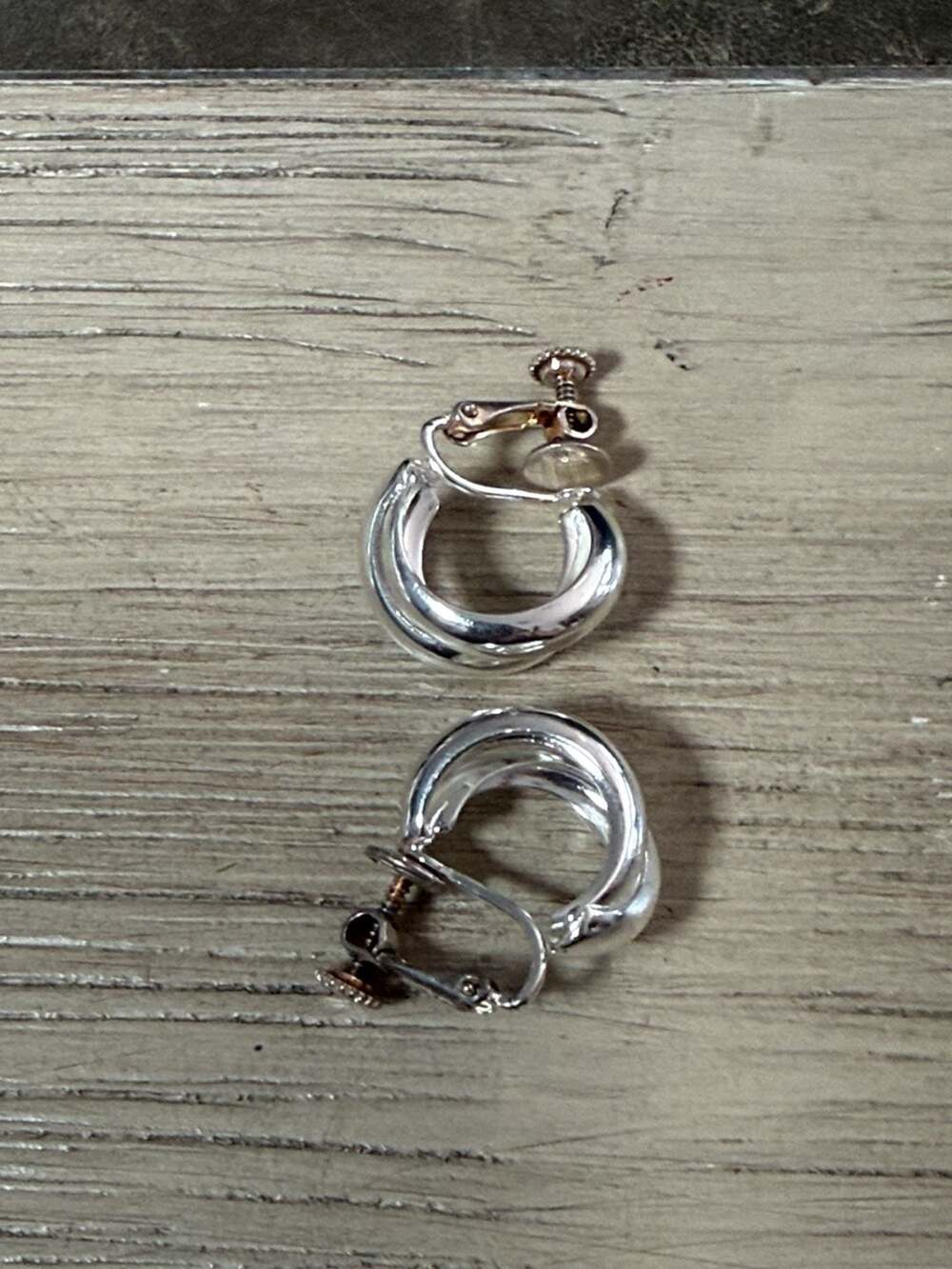 Napier Vintage Silver Tone Double Hoop Screw Back Earrings